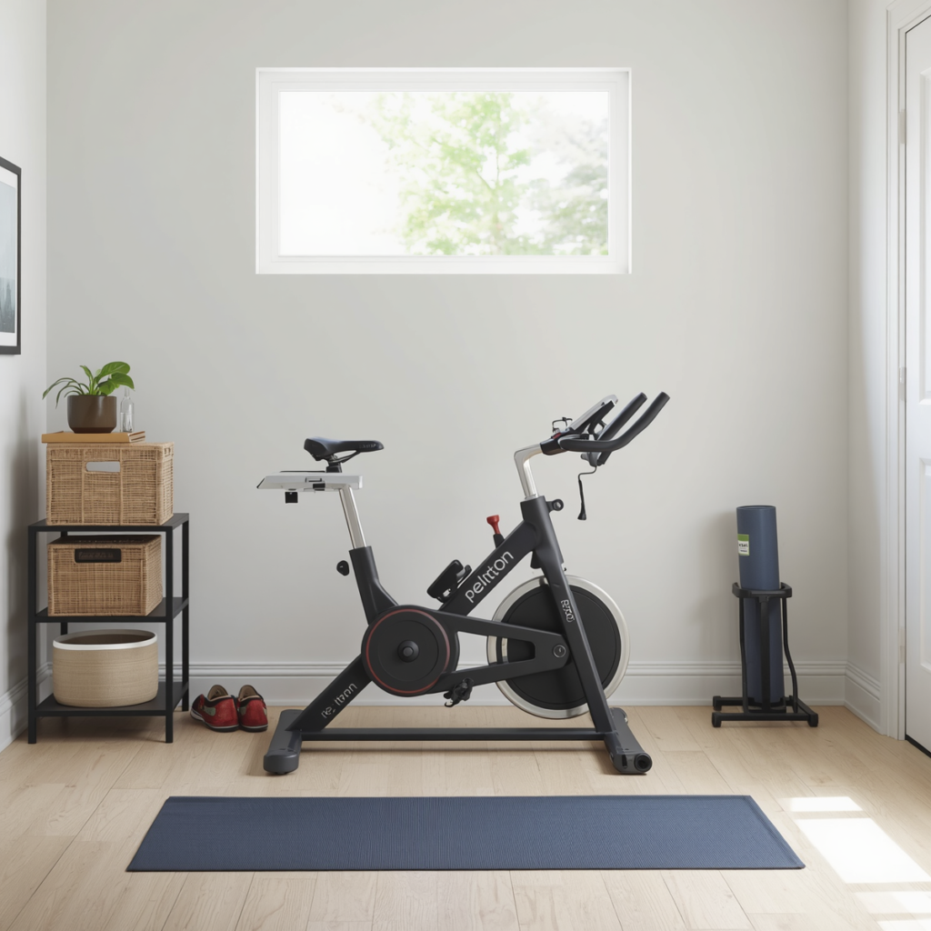 Minimalist home gym with Peloton