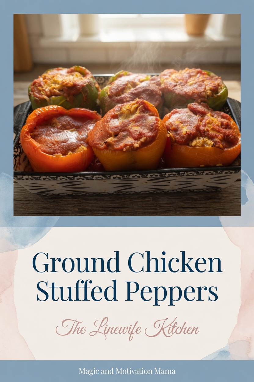 Pinterest pin graphic for ground chicken stuffed peppers