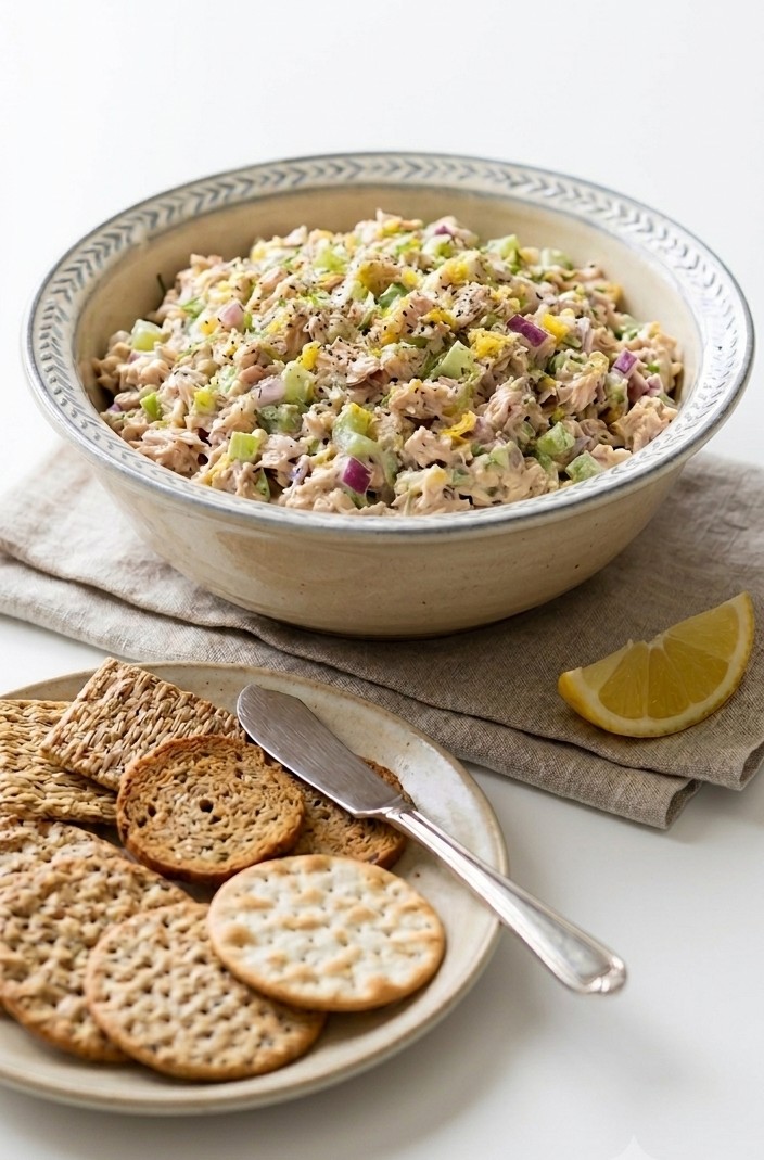Lemon dill tuna salad with crackers