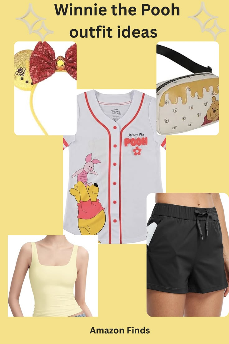 Toy Story and Pooh-inspired park outfit flat lay
