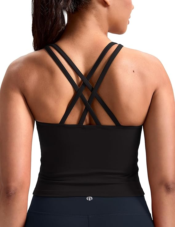 HeyNuts Longline Zeal Bras Medium Impact Wirefree Sports Bras Workout Crop Tank Tops with Removable Pads, A-D Cups