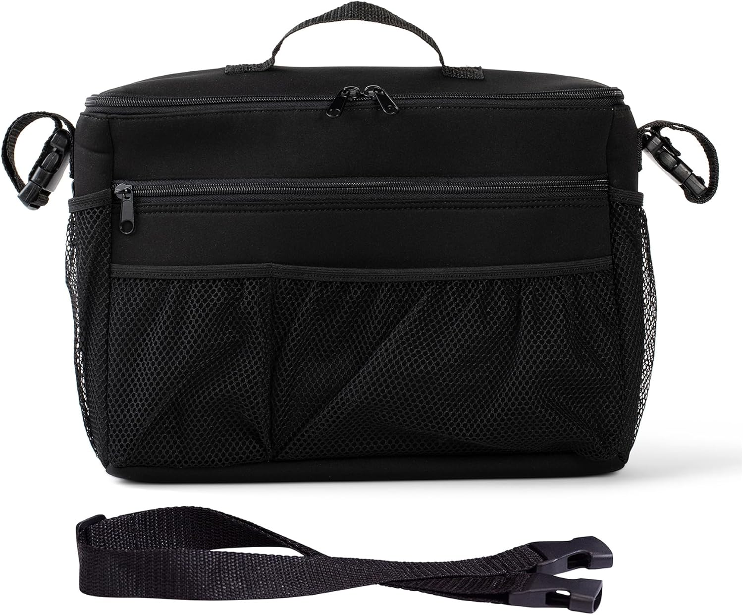J.L. Childress Cool 'N Cargo Stroller and Wagon Cooler and Organizer - Universal Fit - Insulated - Attaches to Strollers, Wagons, Walkers and Wheelchairs - Large Capacity - Black
