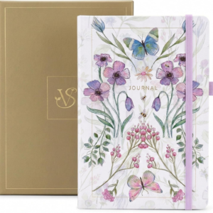 VIVID SCRIBBLES A5 Bullet Dotted Journal – 160GSM Bleed-Proof Dot Grid Notebook with 200 Numbered Pages, Lay-Flat Hardcover, Pen Loop & Expandable Pocket, Floral Design