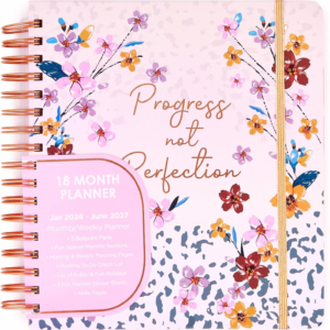 Votum 18 Month Hard Cover Planners/Calendars 10" x 10", January 2026 - June 2027 - Daily, Weekly & Monthly Organizer with Pens, Stickers, Sticky Notes, and a Sturdy Cover - Progress Not Perfection