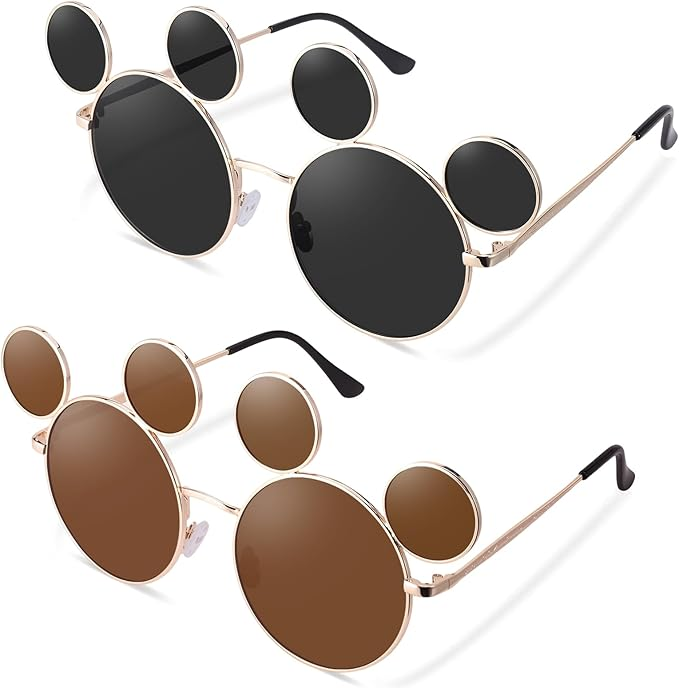 JATEBI Mouse Ear Sunglasses, 2 Pairs Novelty Sunglasses with UV 400 Protection, Lightweight Fashion Glasses for Men and Women